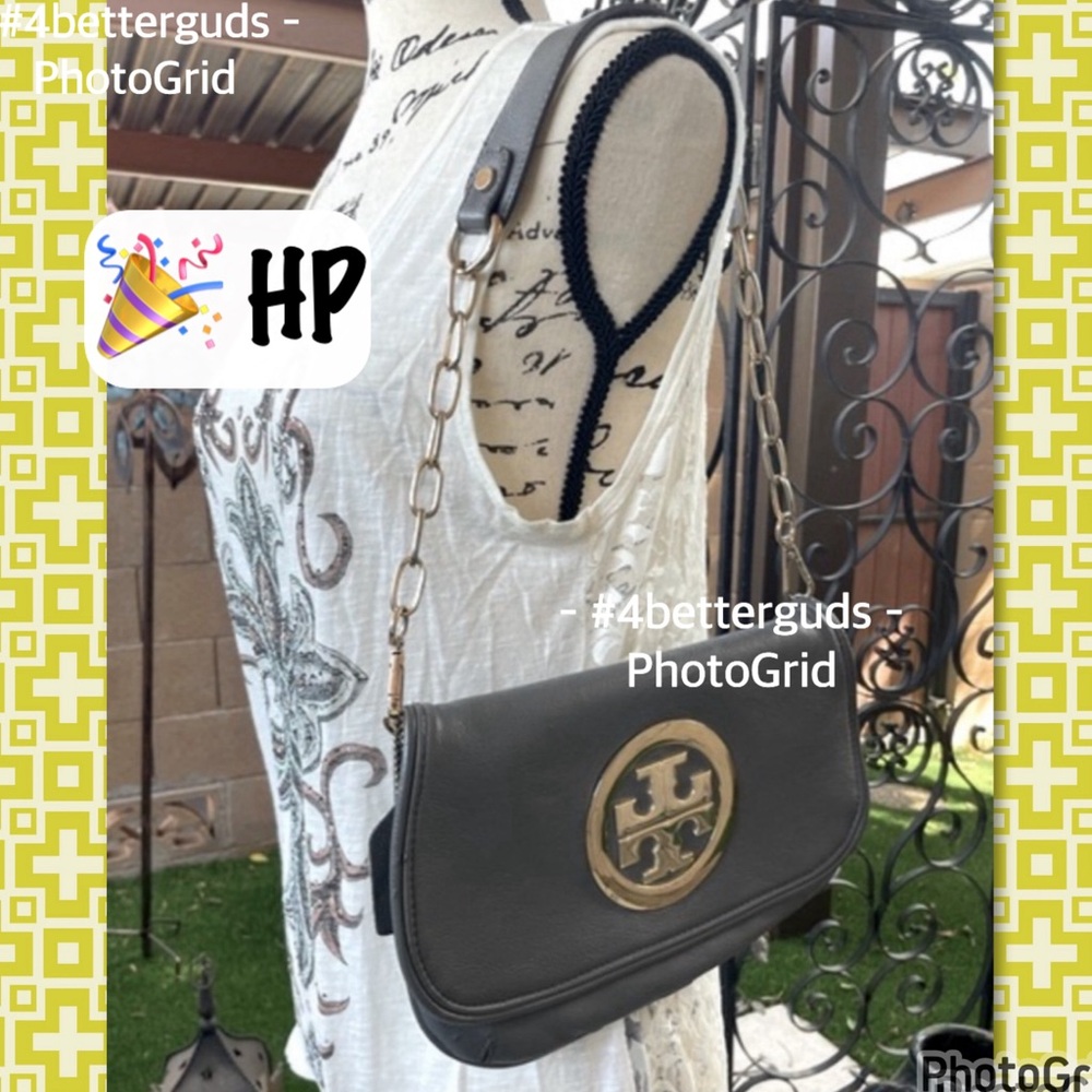 Tory Burch Leather Flap Purse & Convertible Clutch Gray with Gold Chain - Picture 16 of 16